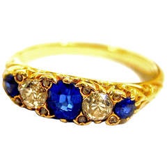 Antique Sapphire Diamond Gold Five Stone Ring 2