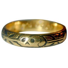 Antique Enamel Gold Skull Memorial Ring 10
