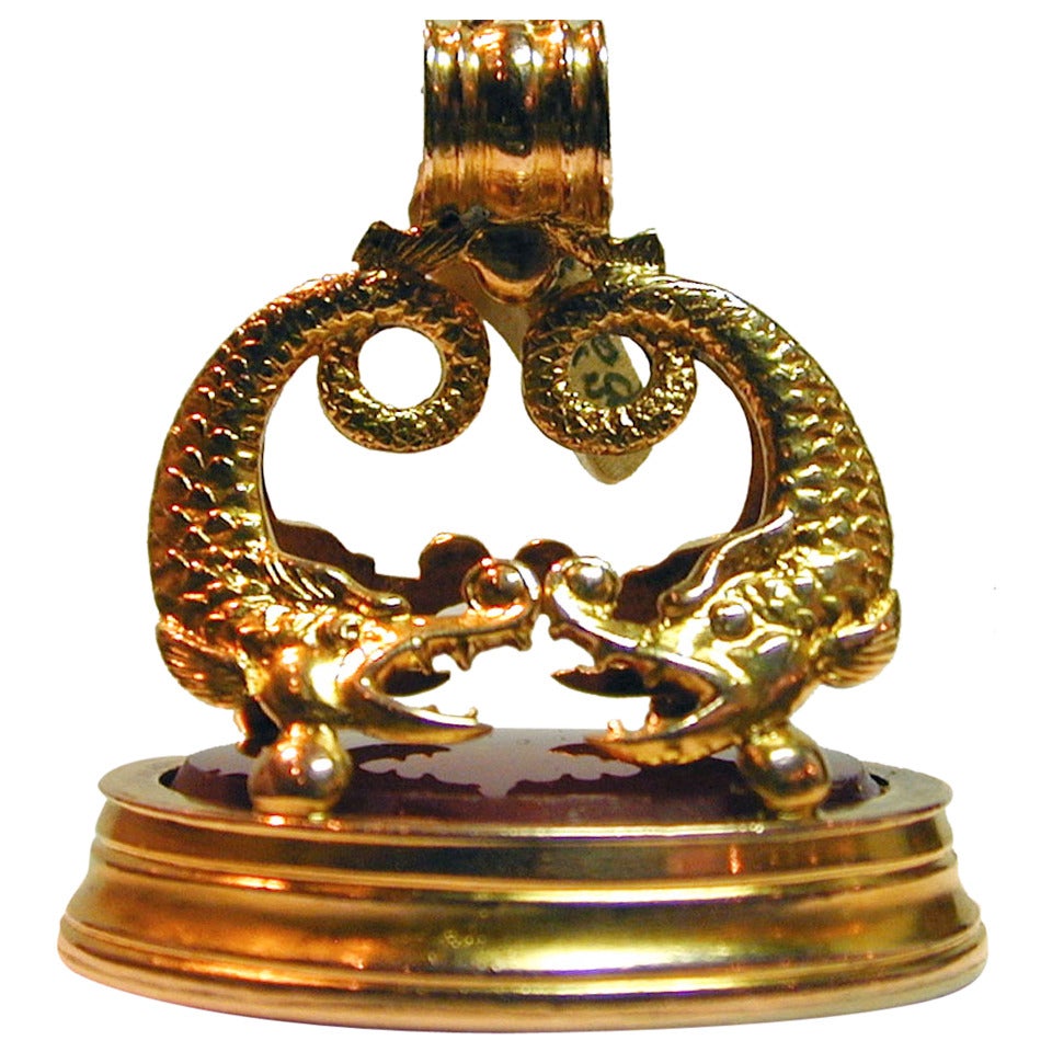 Antique Intaglio Carnelian Gold Dolphin Fob