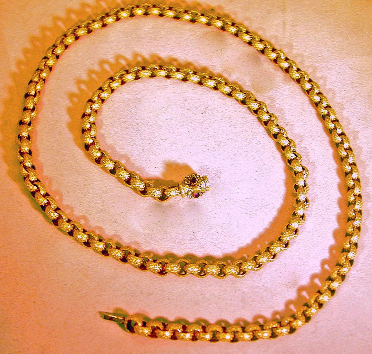 Antique Pinchbeck Muff Chain with a Barrel Clasp 3