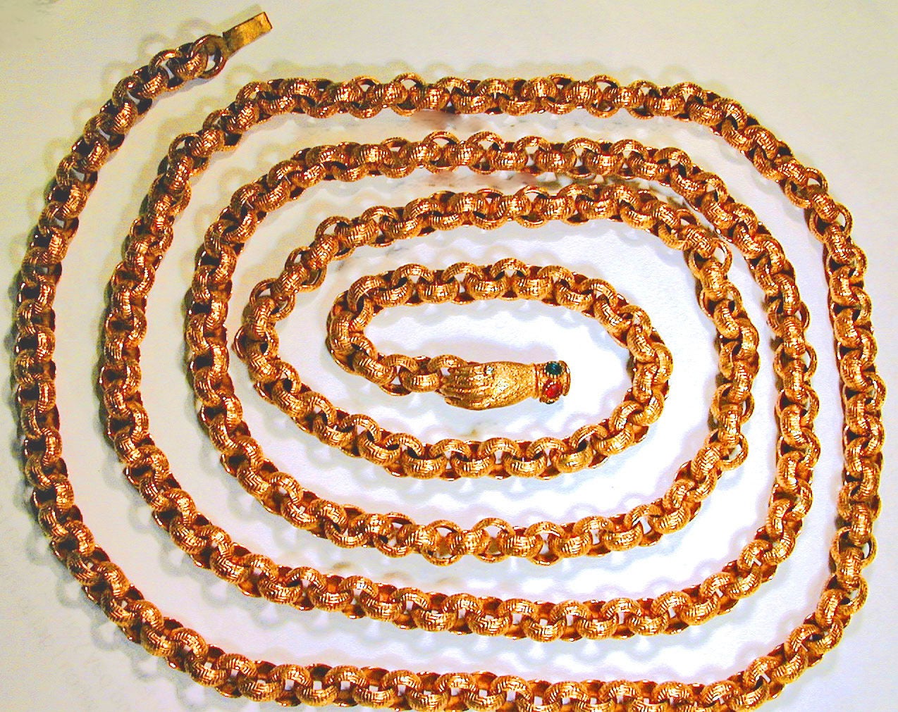 Antique Pinchbeck Muff Chain with Hand Clasp