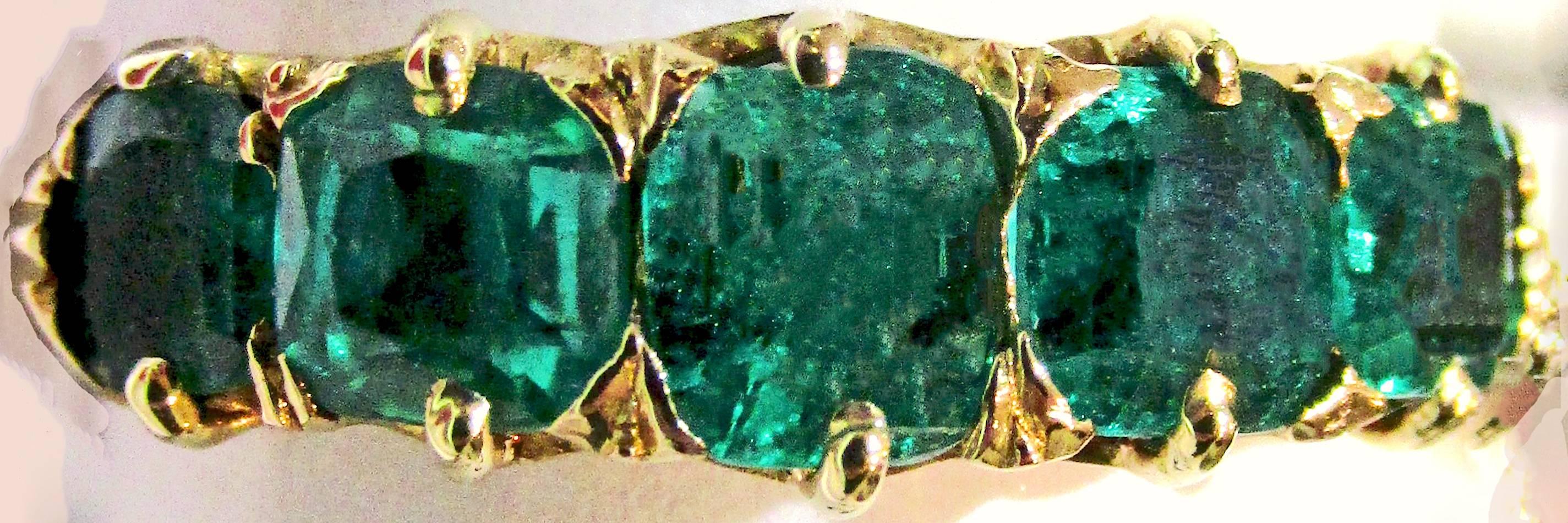 Late Victorian Antique Five Stone Emerald Gold Ring