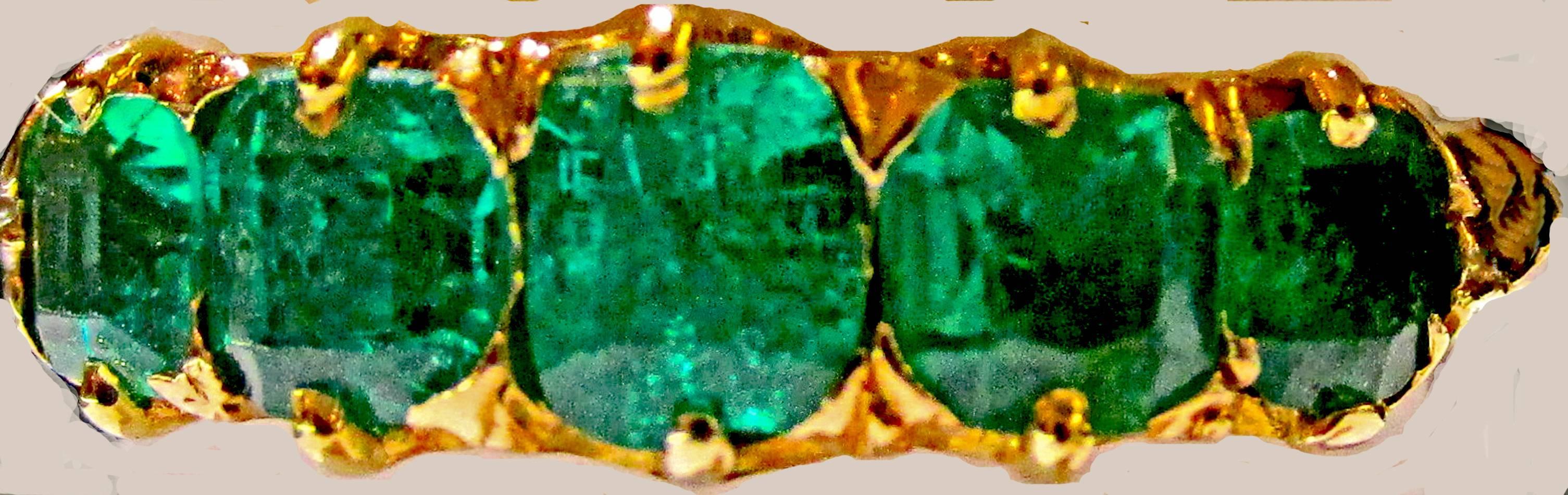 Antique Five Stone Emerald Gold Ring In Excellent Condition In Baltimore, MD
