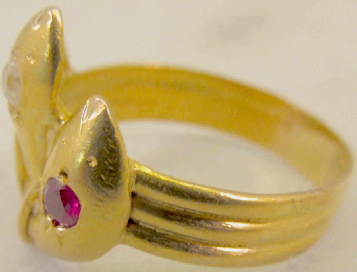 Antique Ruby Diamond Gold Snake Ring In Excellent Condition In Baltimore, MD