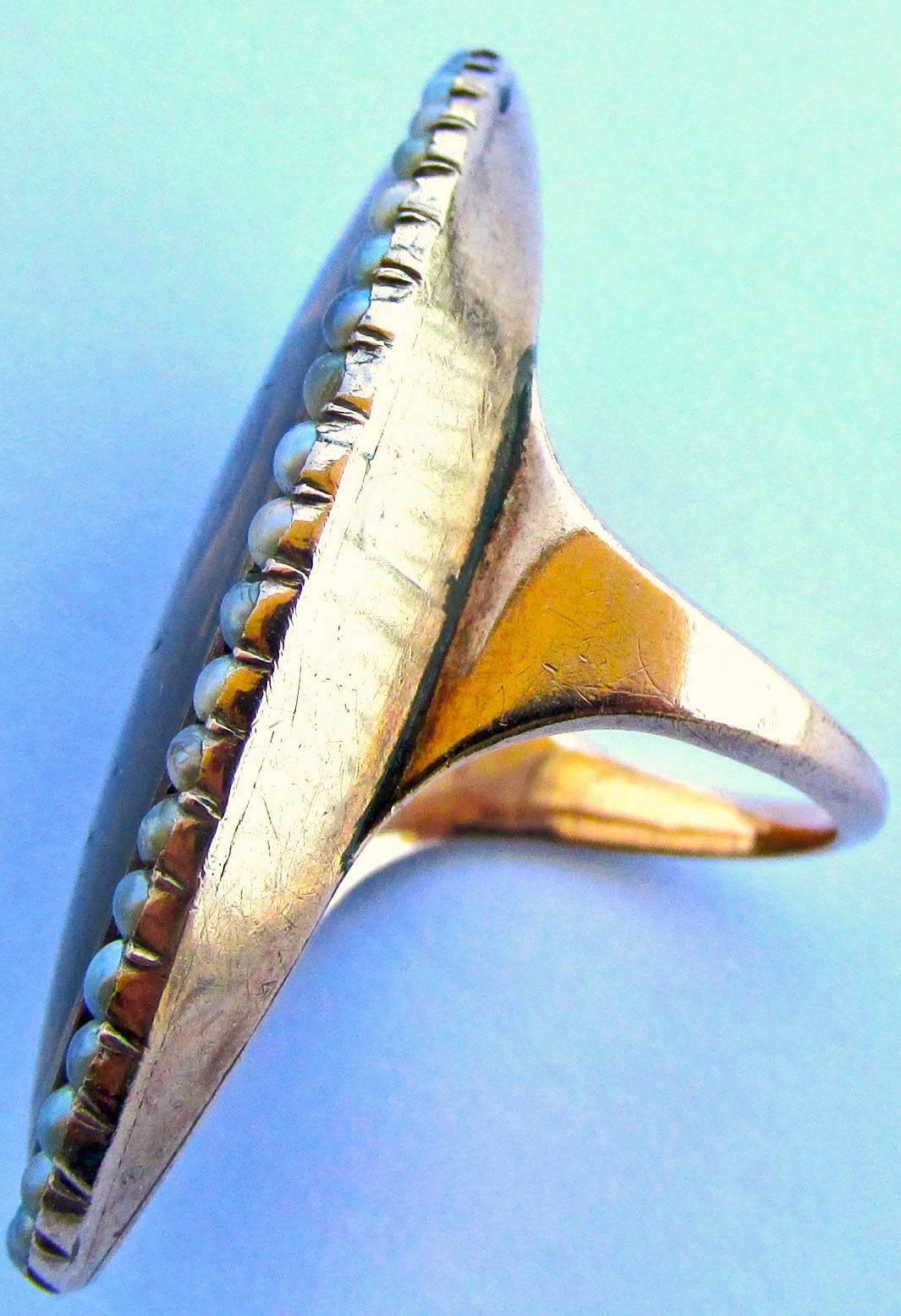 Antikes Perlen- und Verre-Eglomisch  Porträt-Ring 4