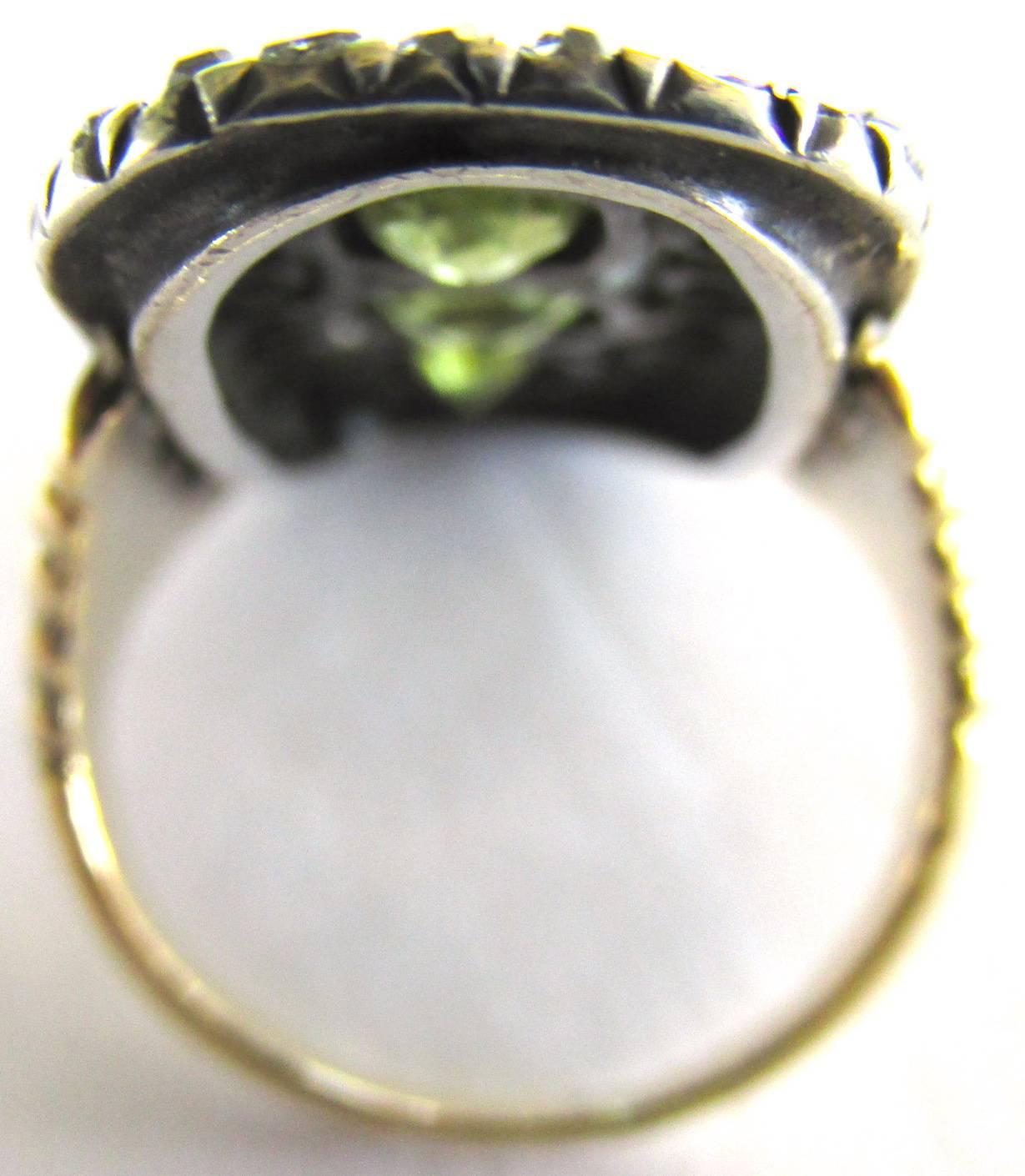 Antique Peridot Rose Diamond Silver Gold Ring 3