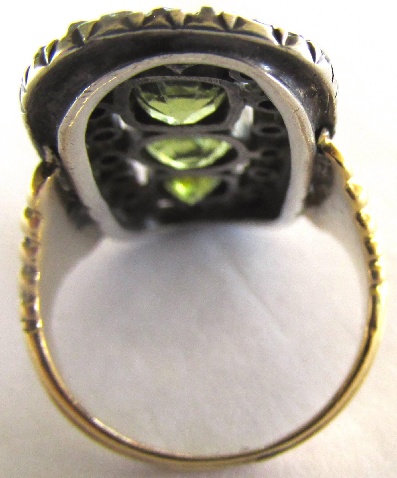 Antique Peridot Rose Diamond Silver Gold Ring 2