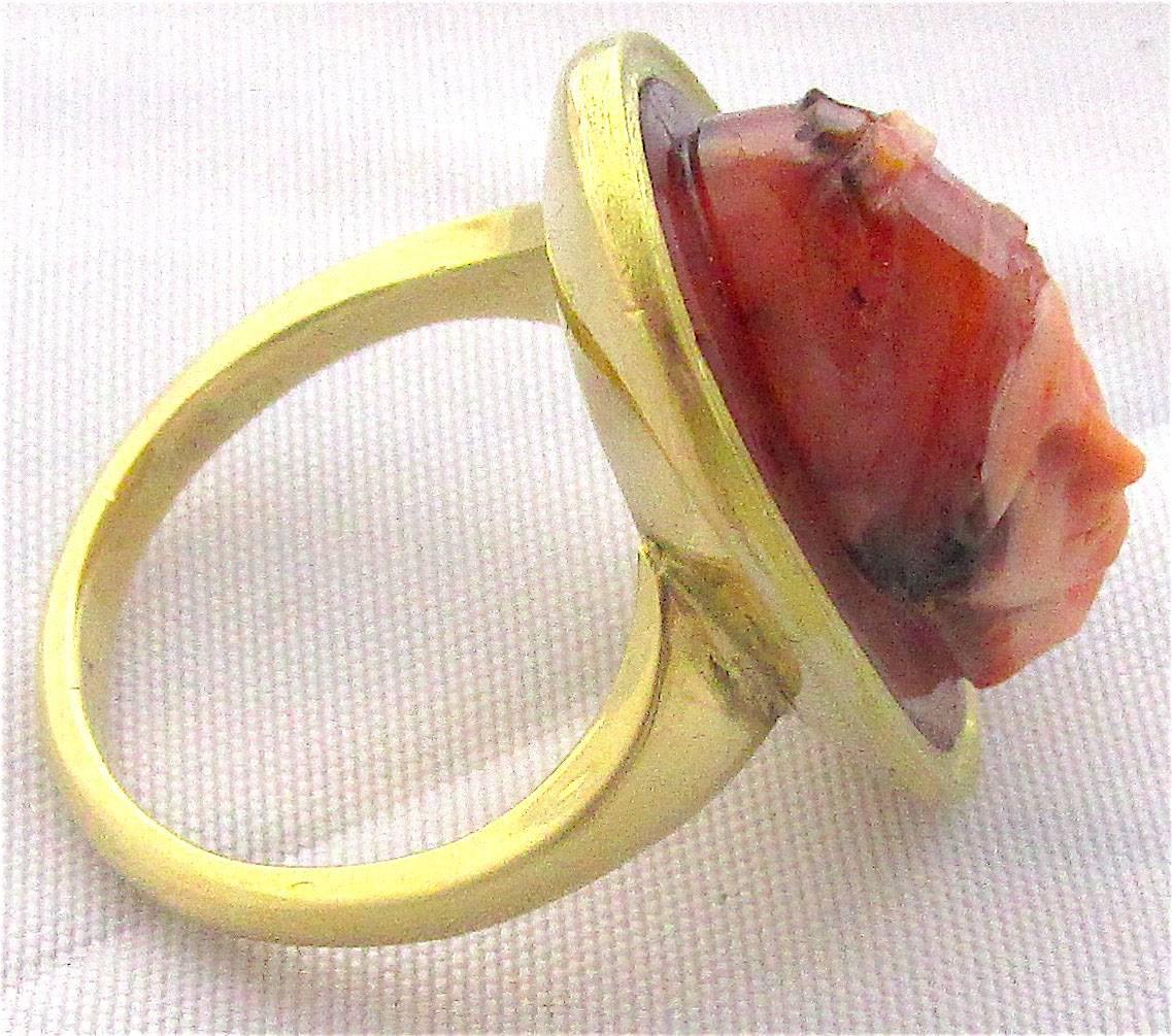 Georgian Antique Banded Agate Cameo Ring of Athena