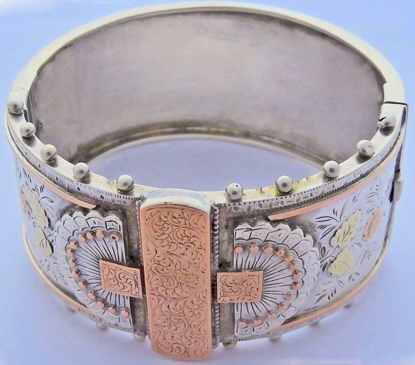 Women's Antique Victorian Silver & Gold Cuff Bracelet