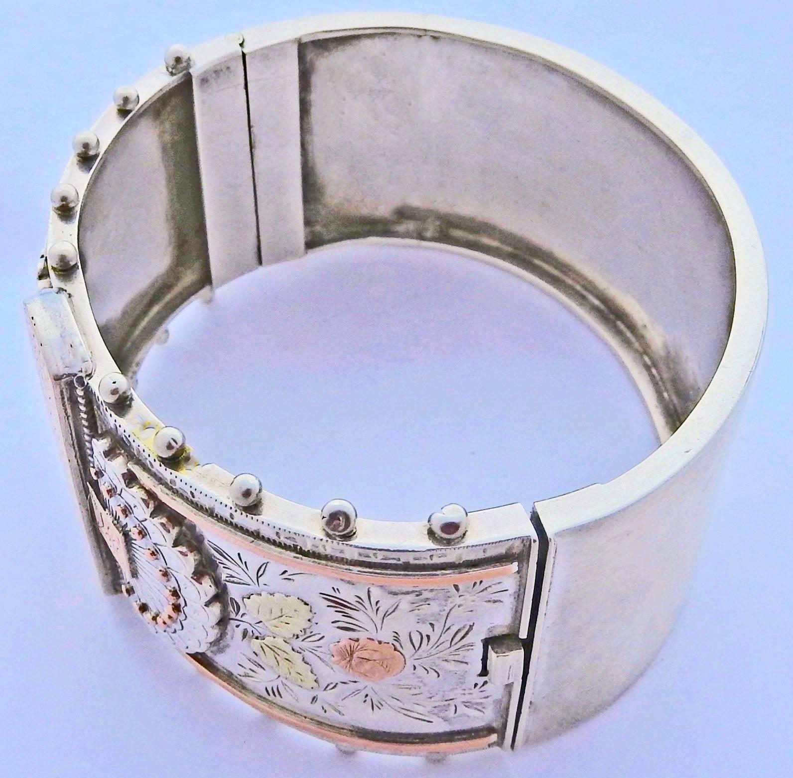 Antique Victorian Silver & Gold Cuff Bracelet 1