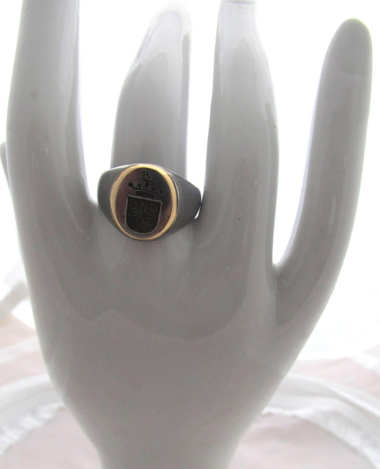 Antique Steel and Gold Signet Ring 4