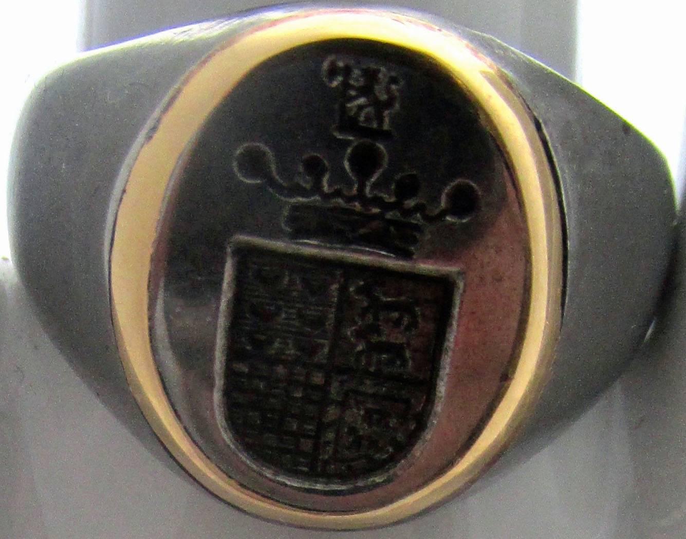 Antique Steel and Gold Signet Ring 2