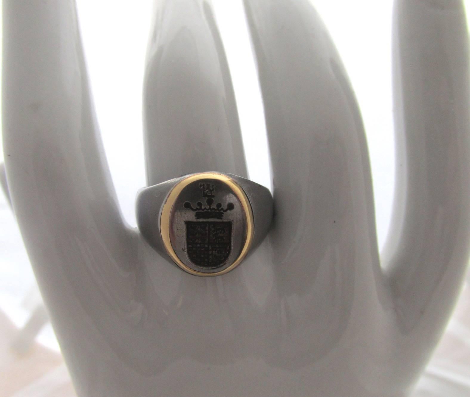 Antique Steel and Gold Signet Ring 1