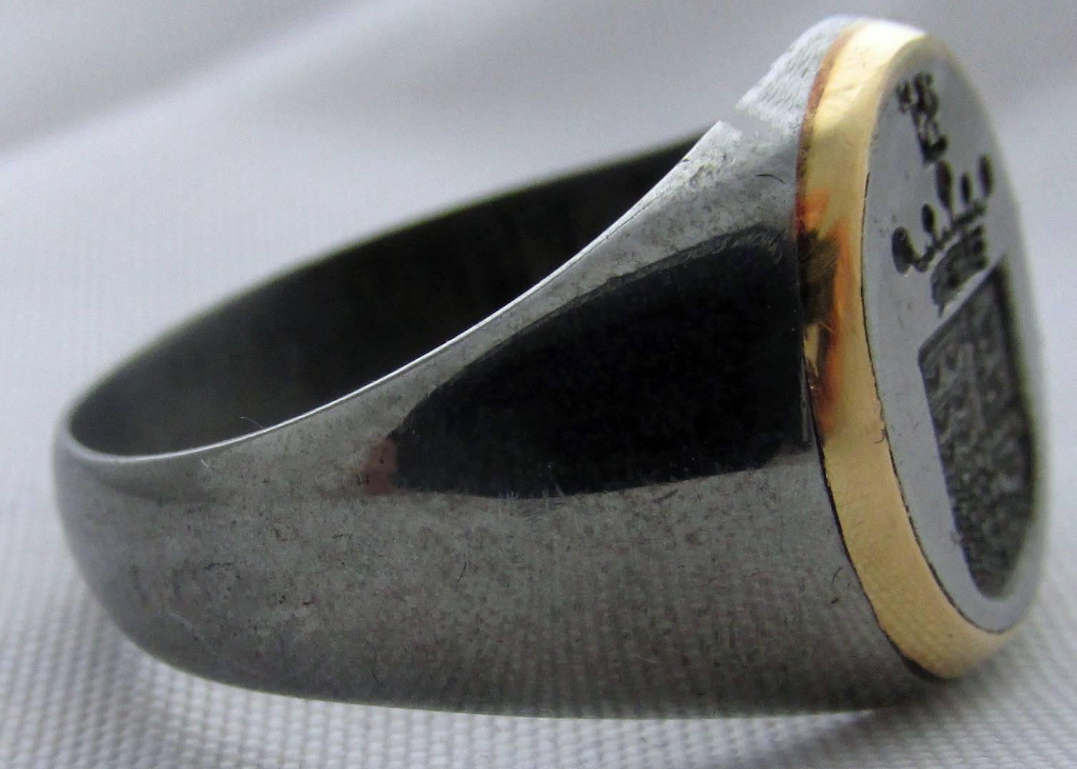 Georgian Antique Steel and Gold Signet Ring