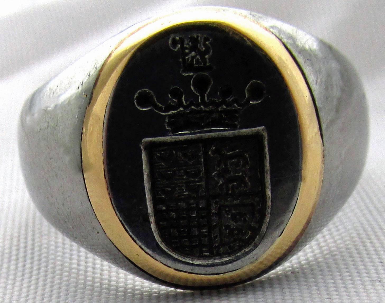 Antique Steel and Gold Signet Ring 5