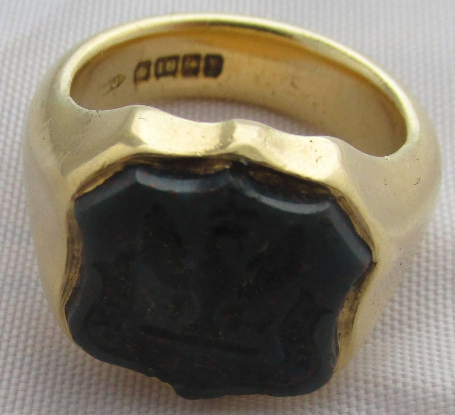 Women's or Men's Antique Bloodstone Gold Ring