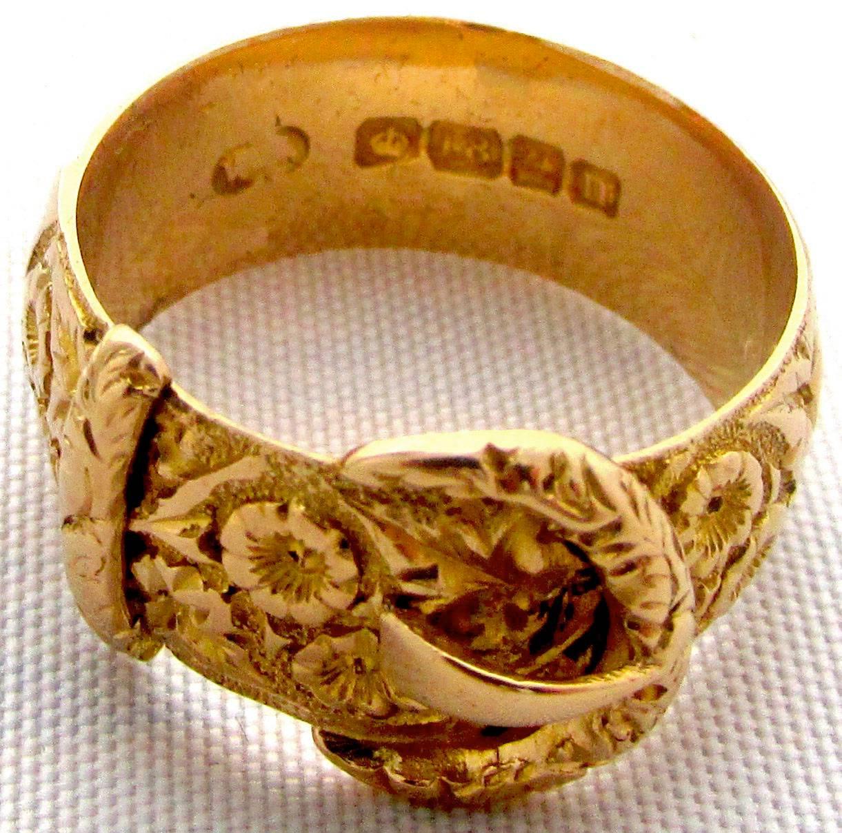 Women's or Men's English Edwardian Engraved Gold  Buckle Ring 