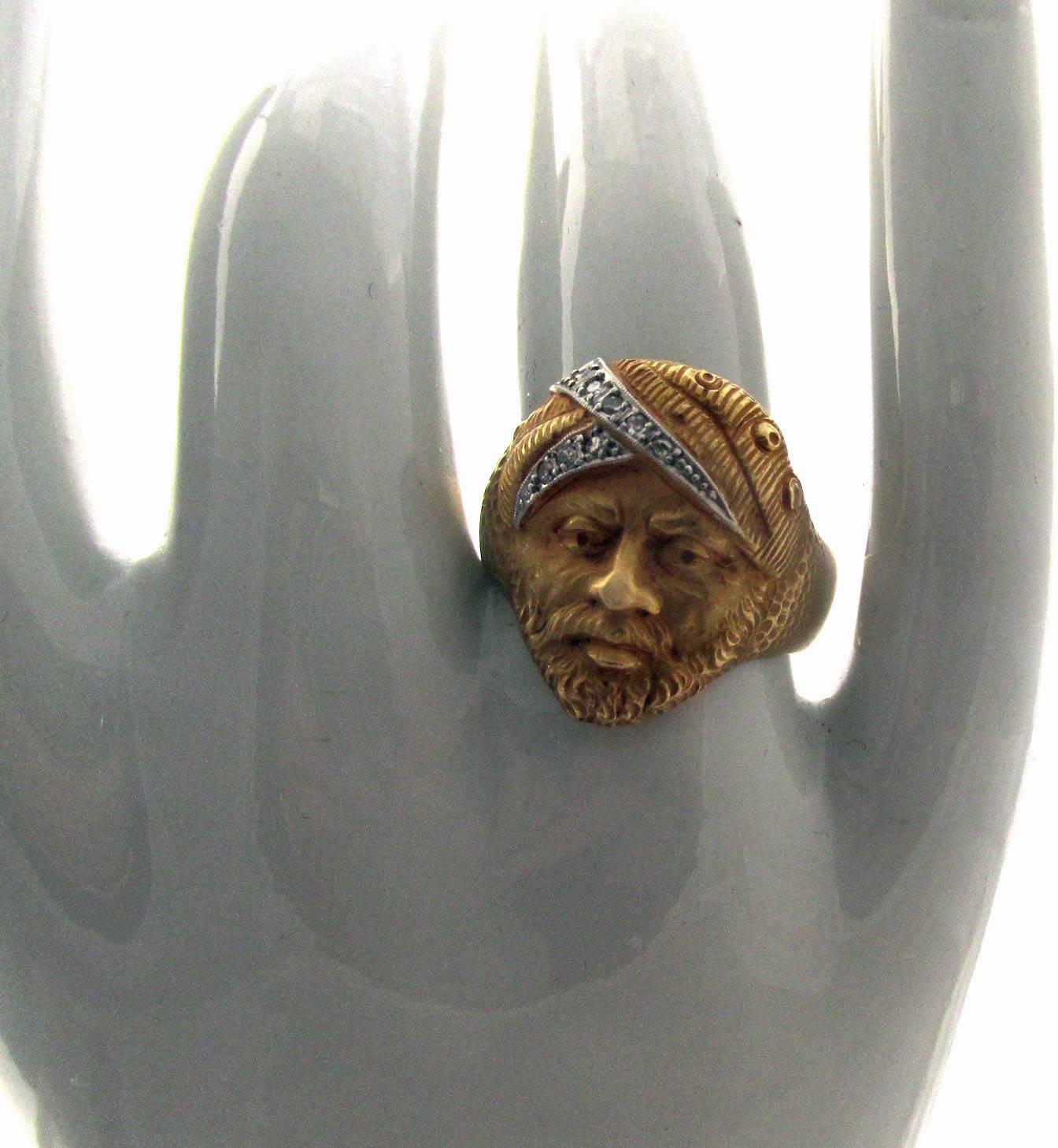 Antique French Diamond Gold Moroccan Moors Head Ring 1
