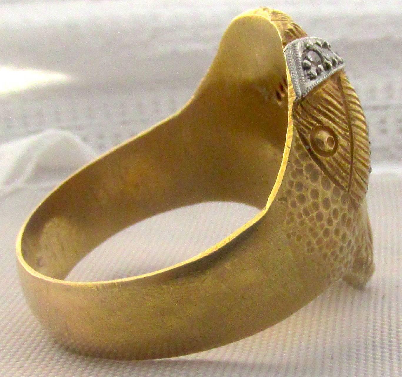 Antique French Diamond Gold Moroccan Moors Head Ring In Excellent Condition In Baltimore, MD