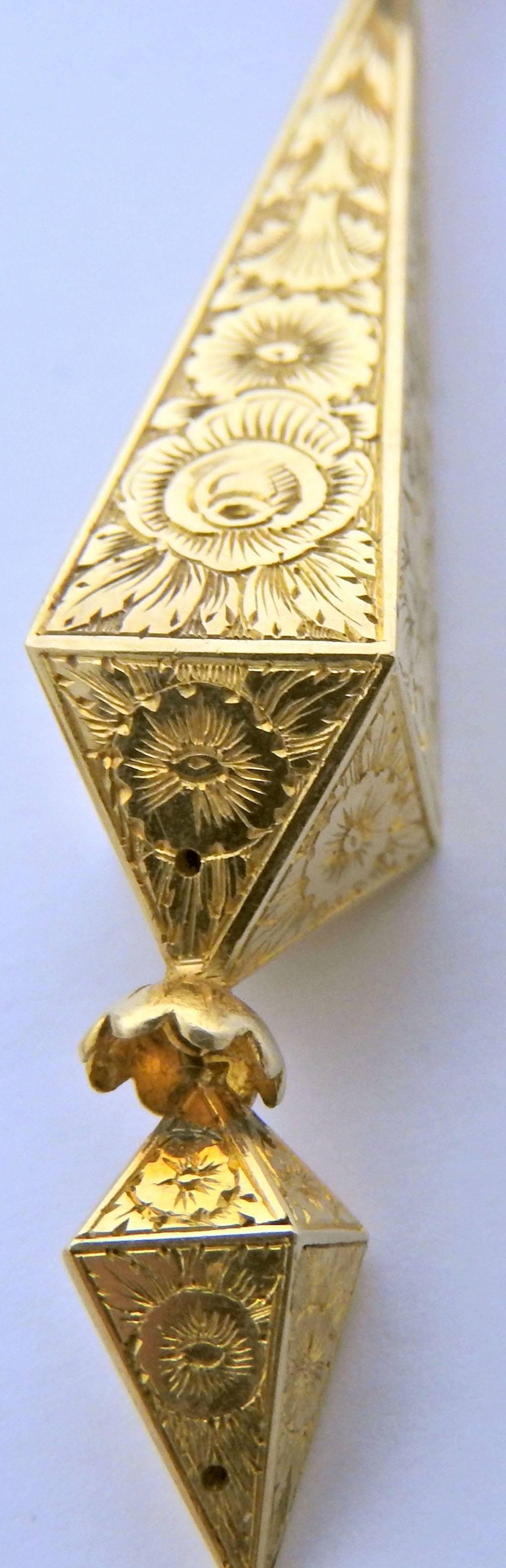 Georgian Antique Engraved Gold Drop Earrings