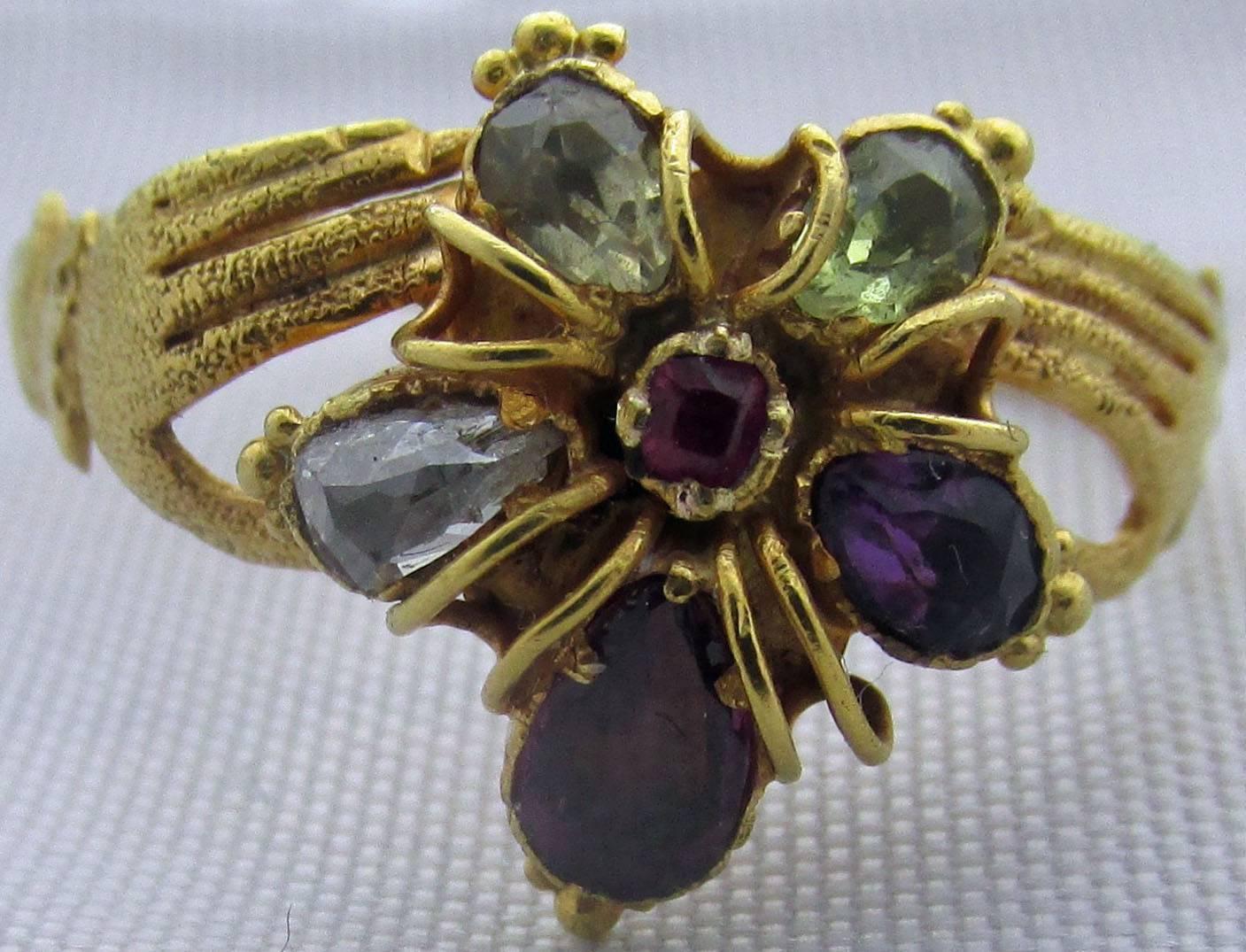 Antique MultiStone Gold Pansy Ring For Sale at 1stdibs
