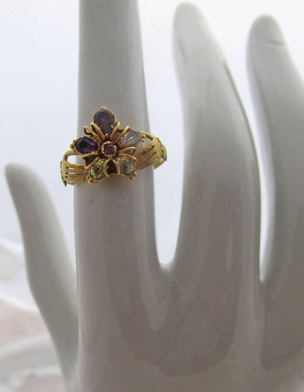 Women's Antique Multi-Stone Gold Hands Holding Pansy Ring