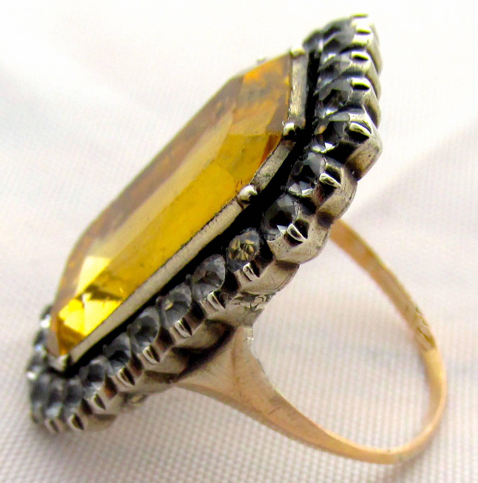 Antique Citrine Paste Ring in gold and silver In Excellent Condition In Baltimore, MD