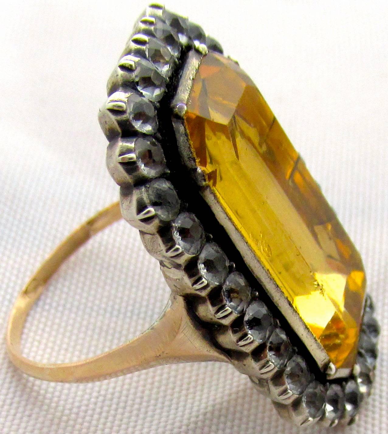 Women's Antique Citrine Paste Ring in gold and silver