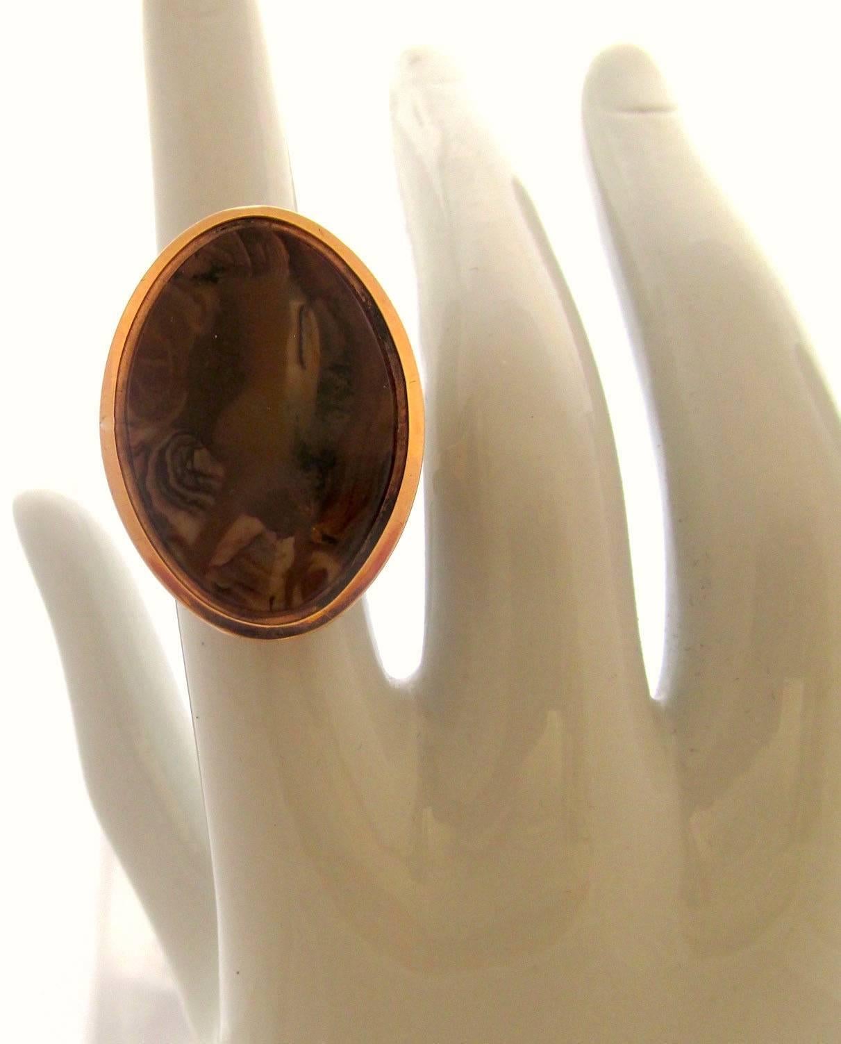 Antique Agate Gold Navette Ring 4