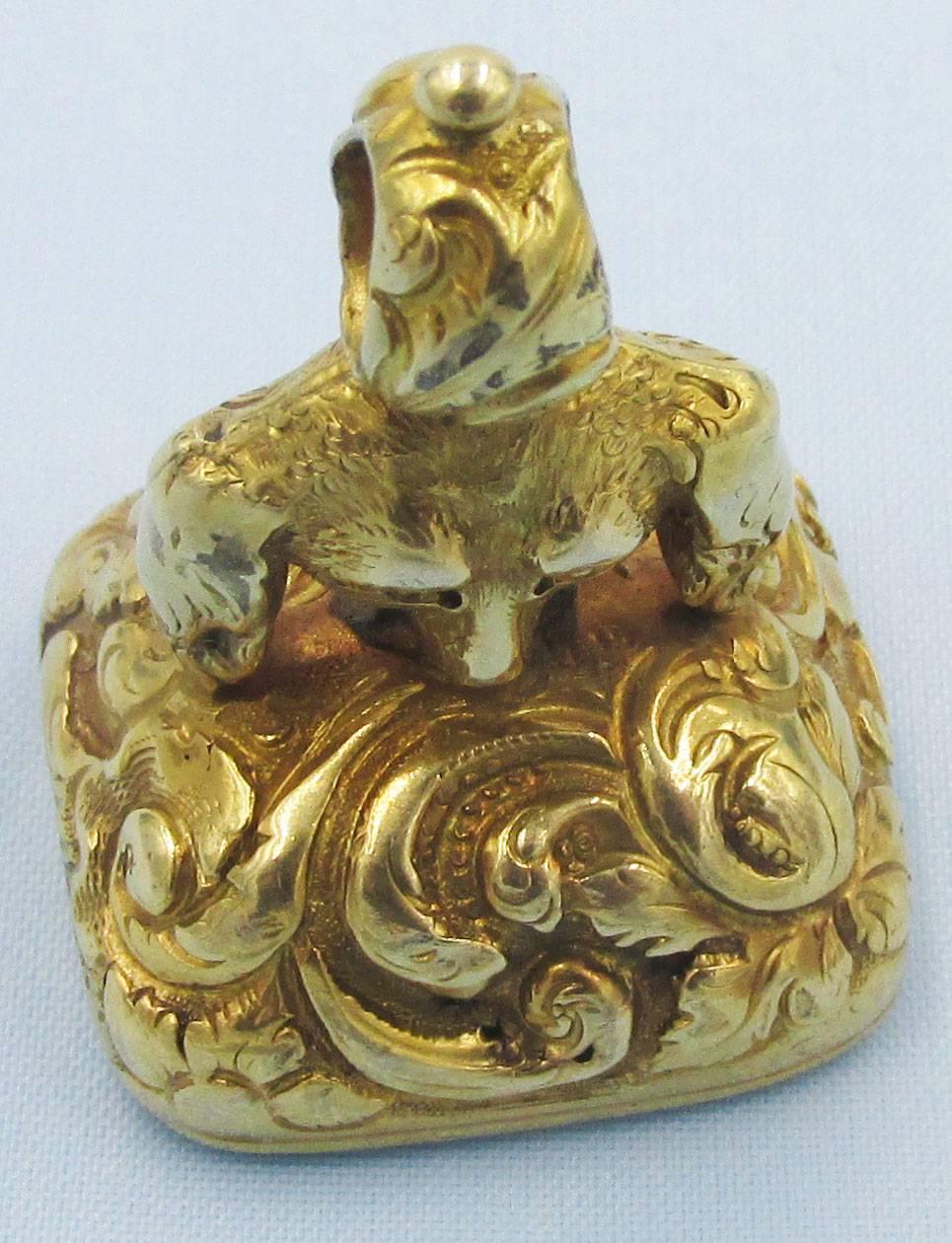 Antique Gold Dog's Head Fob 2