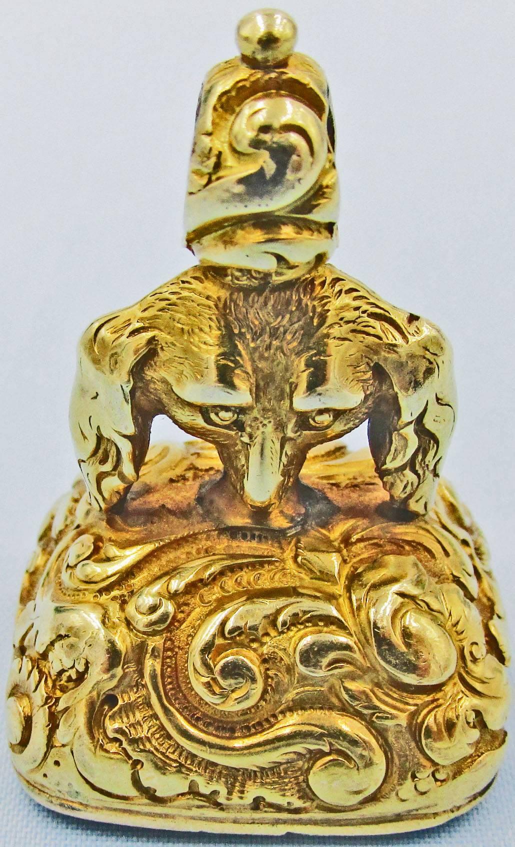 Women's or Men's Antique Gold Dog's Head Fob