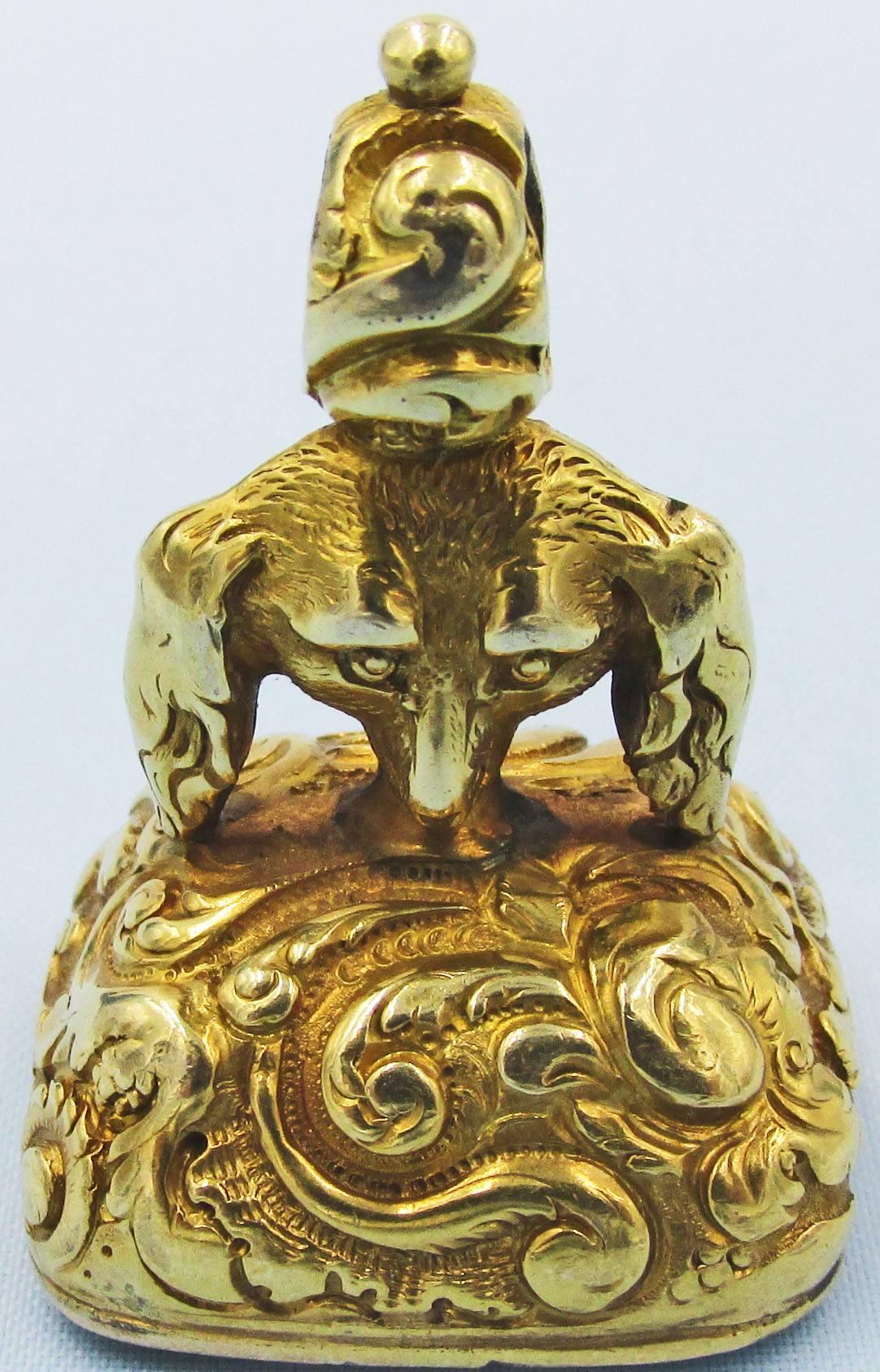 Victorian Antique Gold Dog's Head Fob