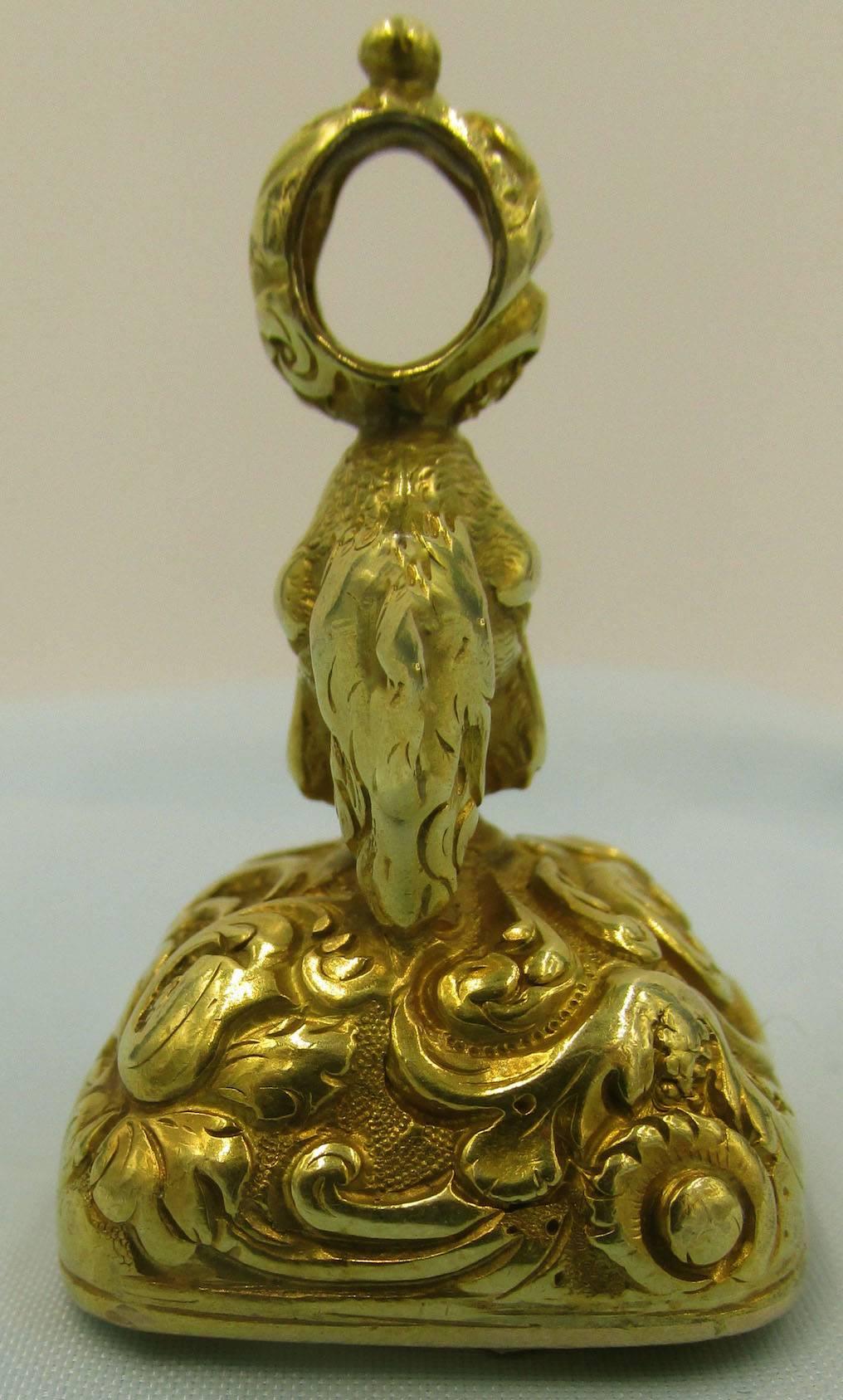 Antique Gold Dog's Head Fob 1