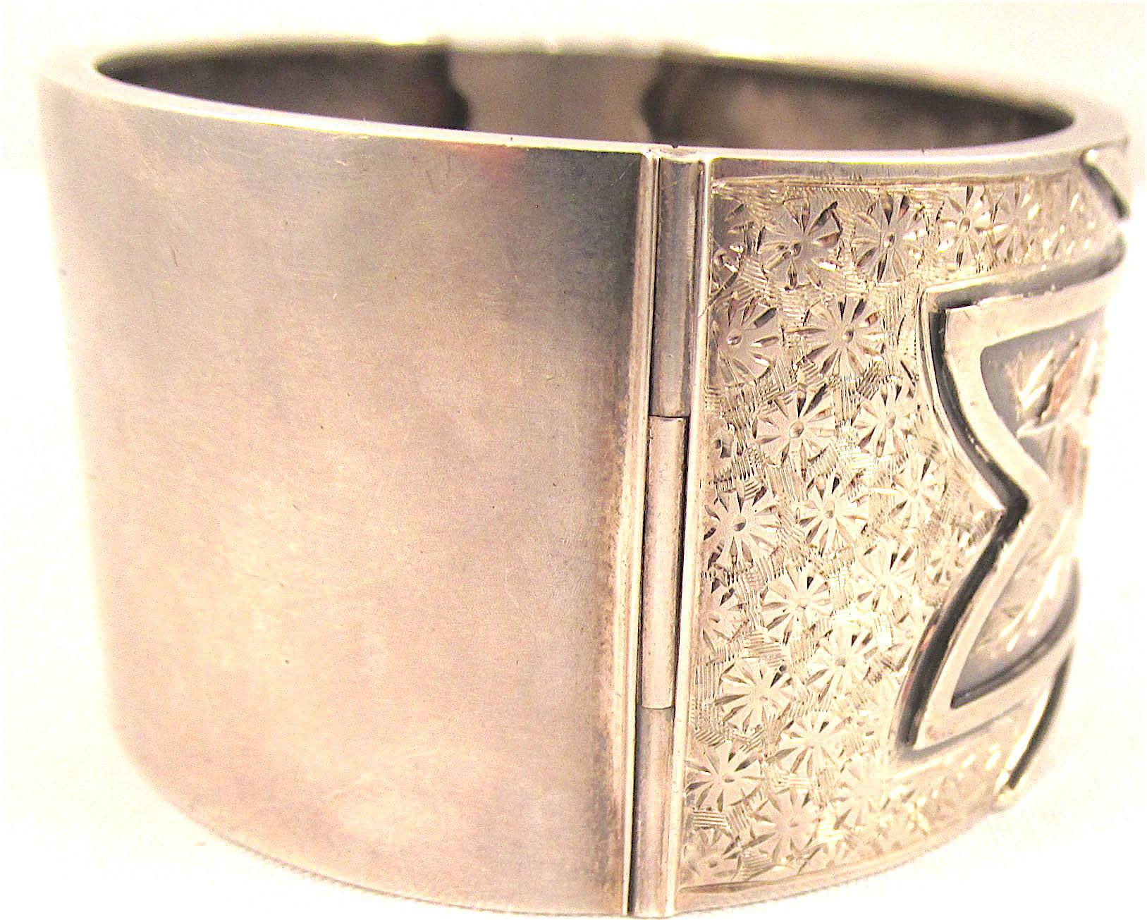 Women's Antique Victorian Sterling Silver Two Color Gold Cuff Bracelet