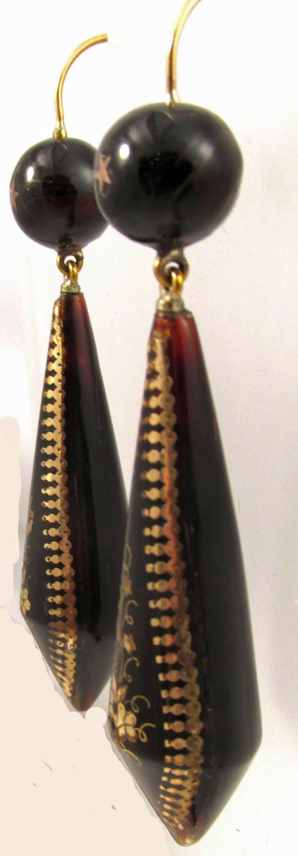 High Victorian Antique Pique  Gold Earrings