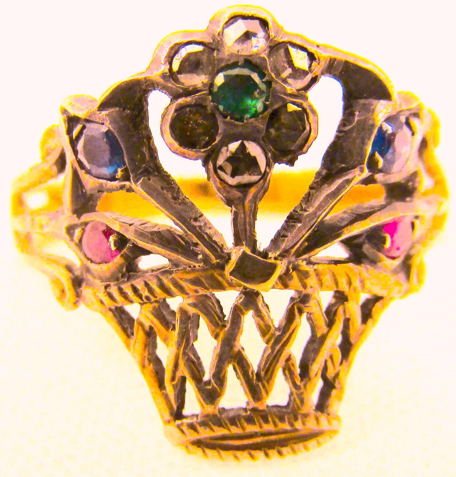 Antique Gold and Silver Giardinetti Ring 1