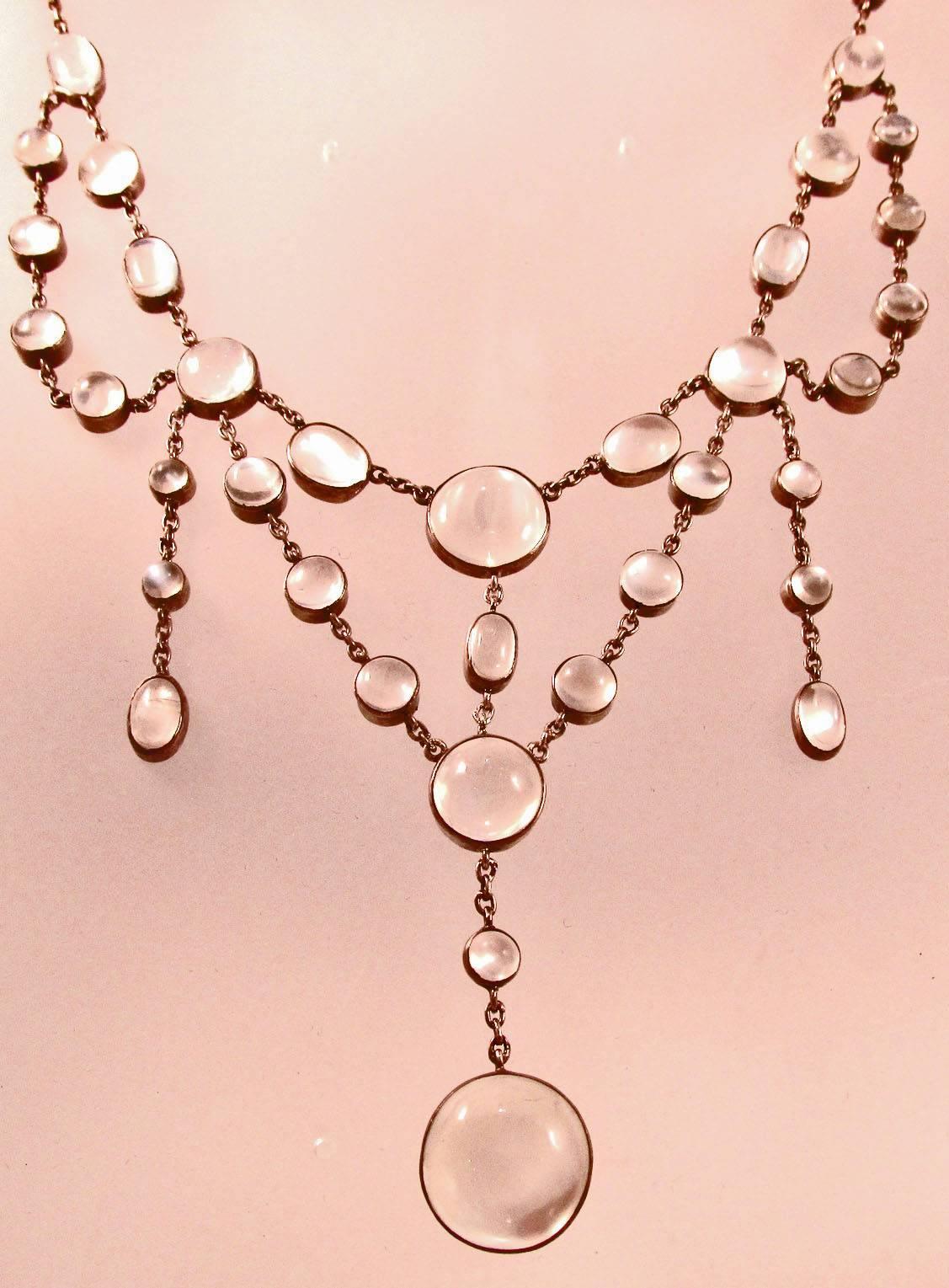 Antique Moonstone Silver Necklace  For Sale 3