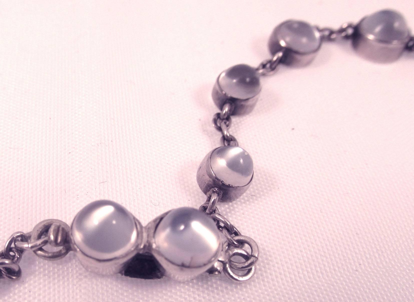 Antique Moonstone Silver Necklace For Sale 2