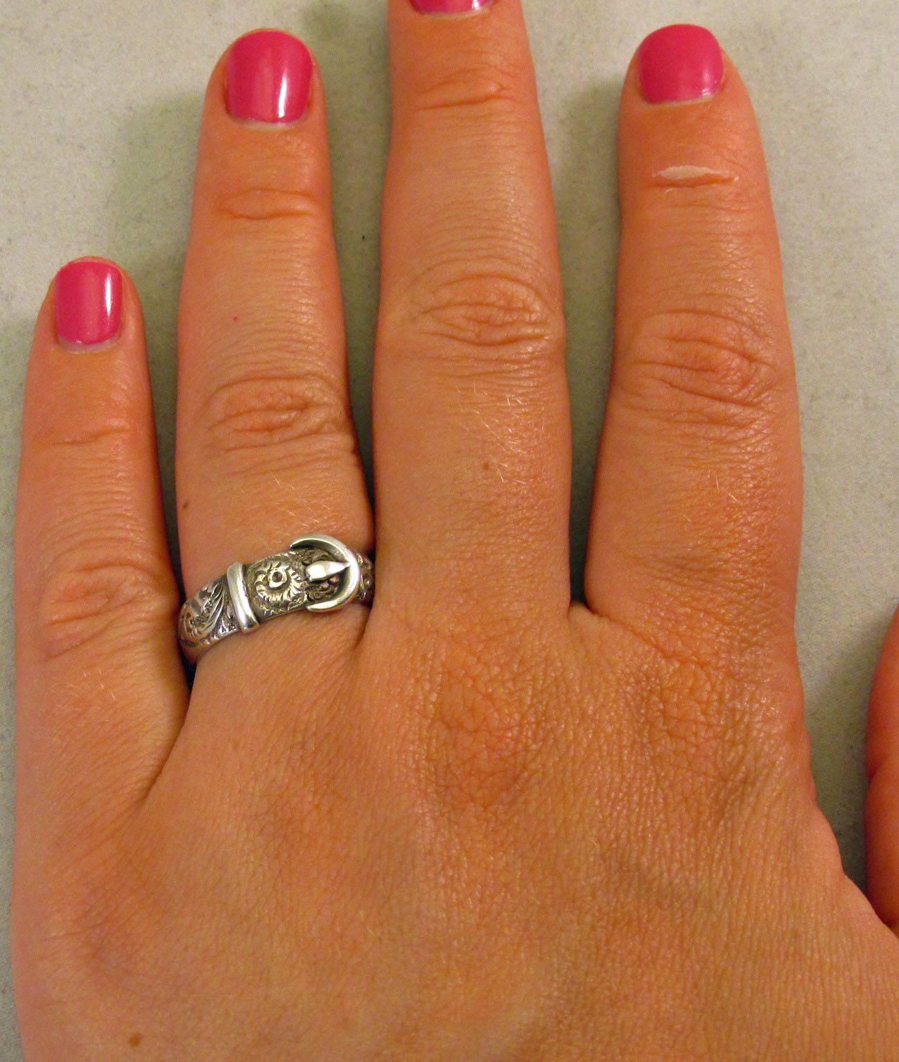 Antique Victorian Sterling Silver Buckle Ring 2