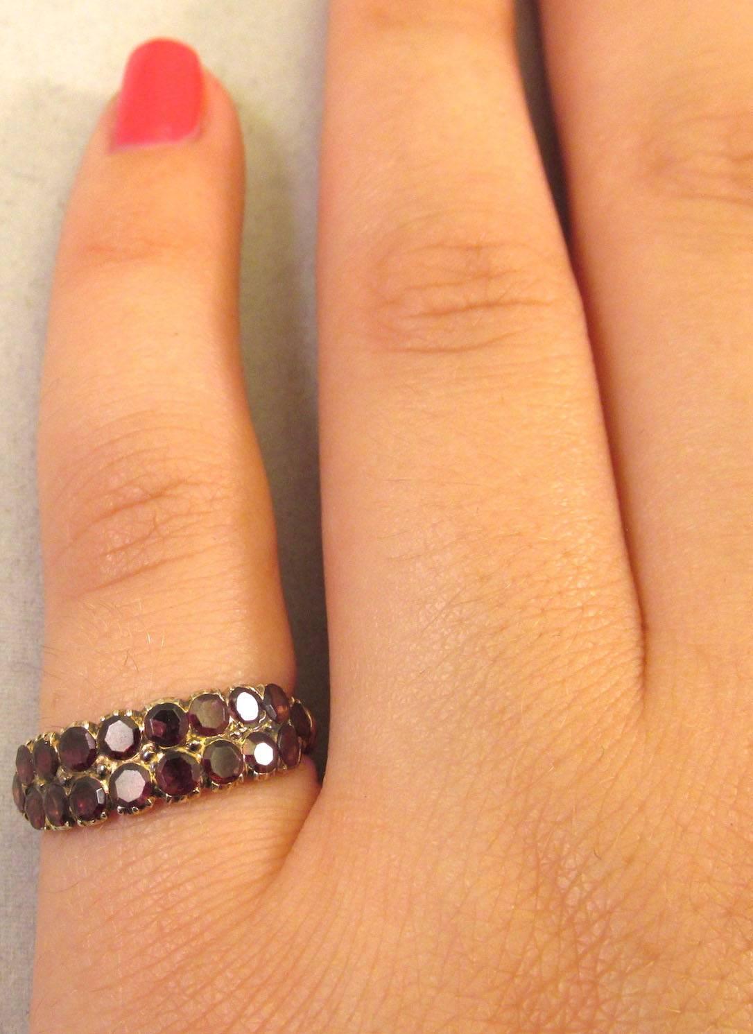 1800s Georgian Almandine Garnet Gold Two Row Ring 4