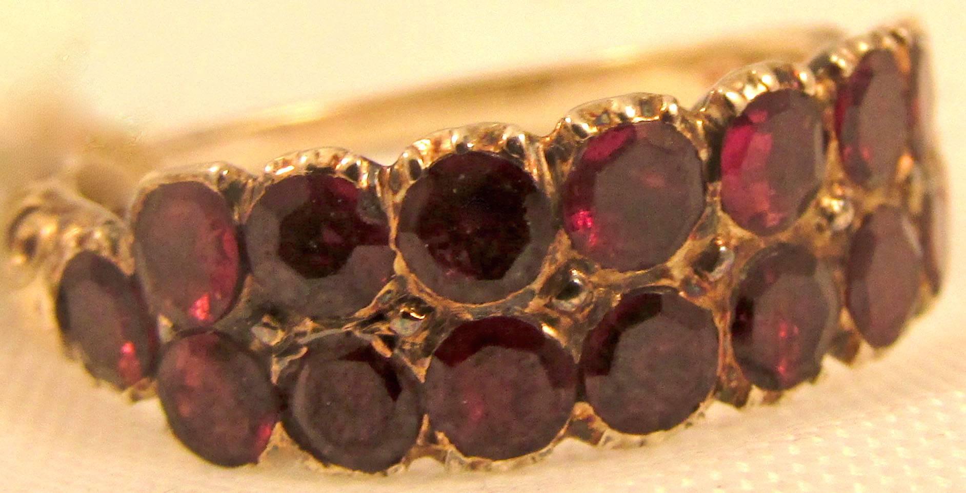 Women's 1800s Georgian Almandine Garnet Gold Two Row Ring