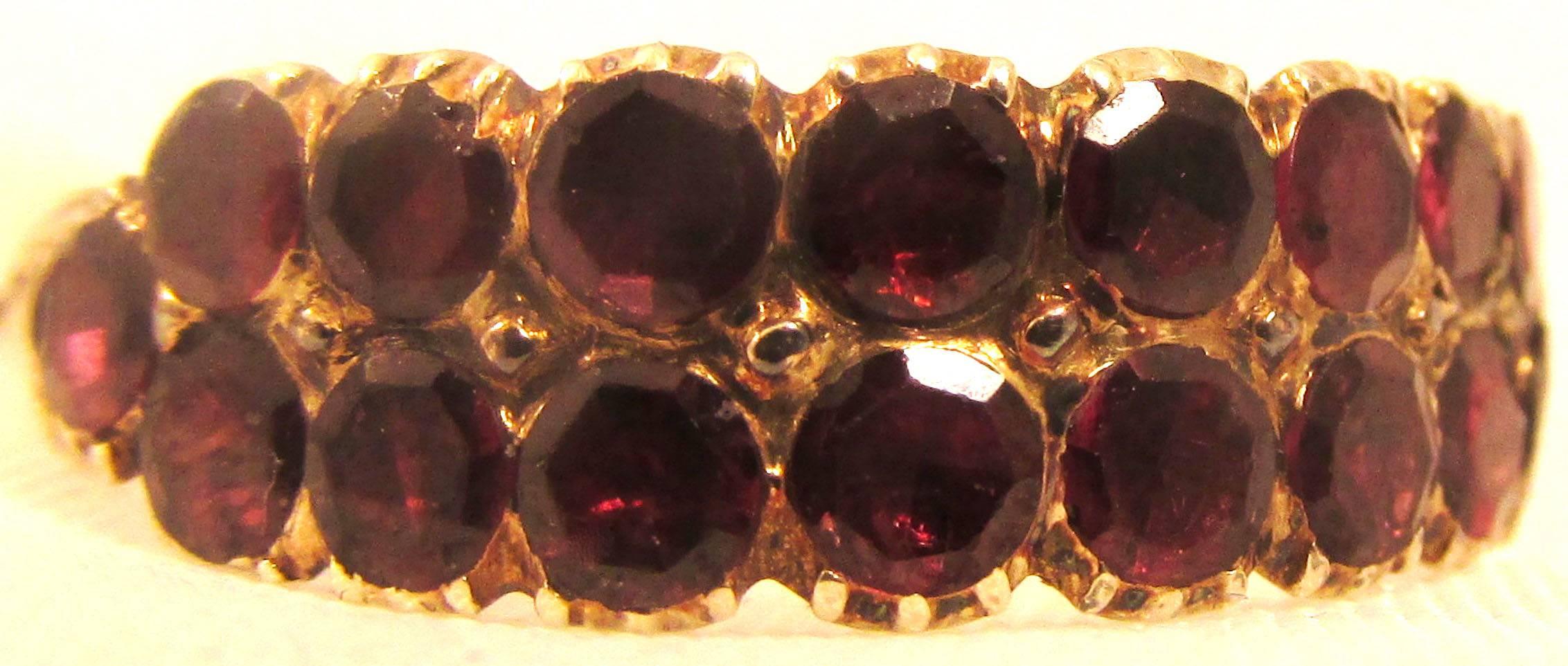 1800s Georgian Almandine Garnet Gold Two Row Ring 1