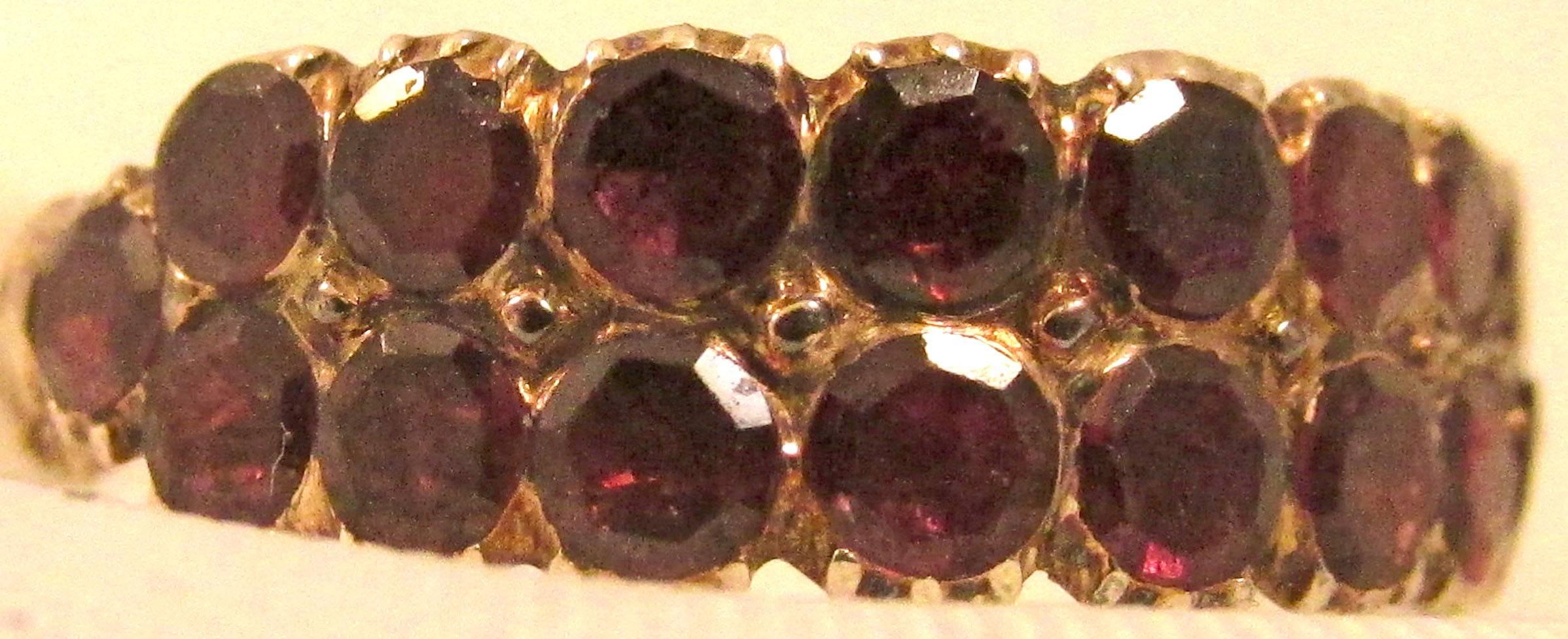 1800s Georgian Almandine Garnet Gold Two Row Ring 2
