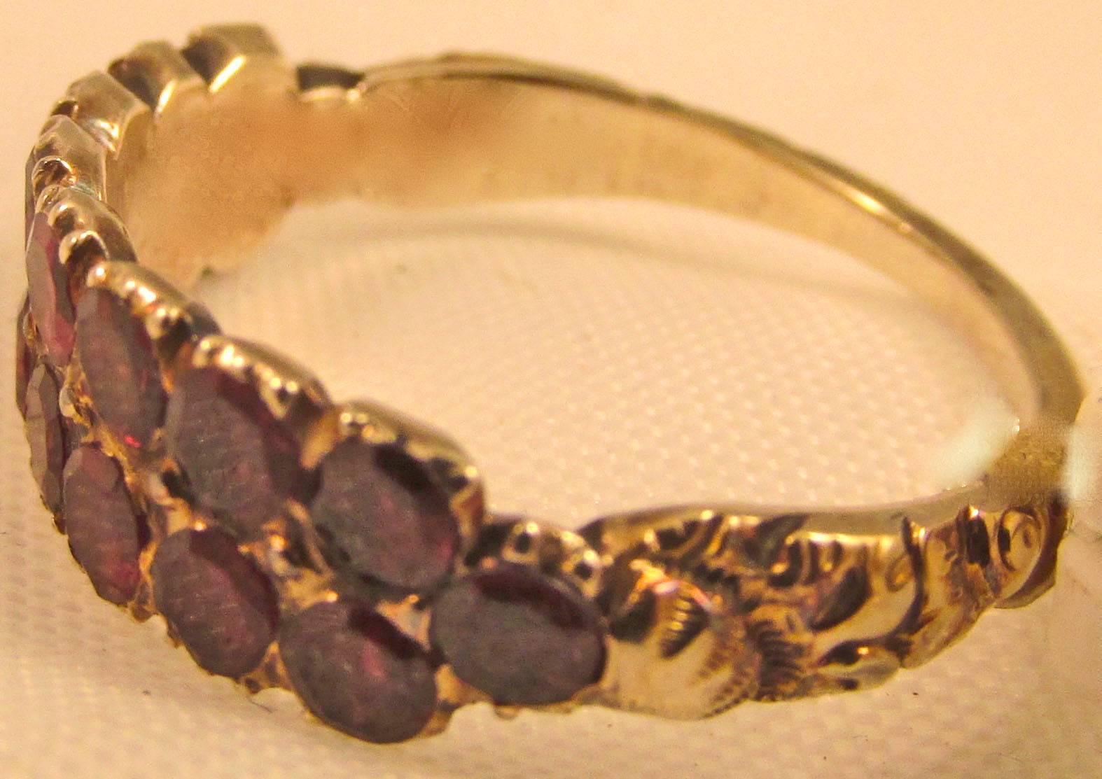 1800s Georgian Almandine Garnet Gold Two Row Ring 5