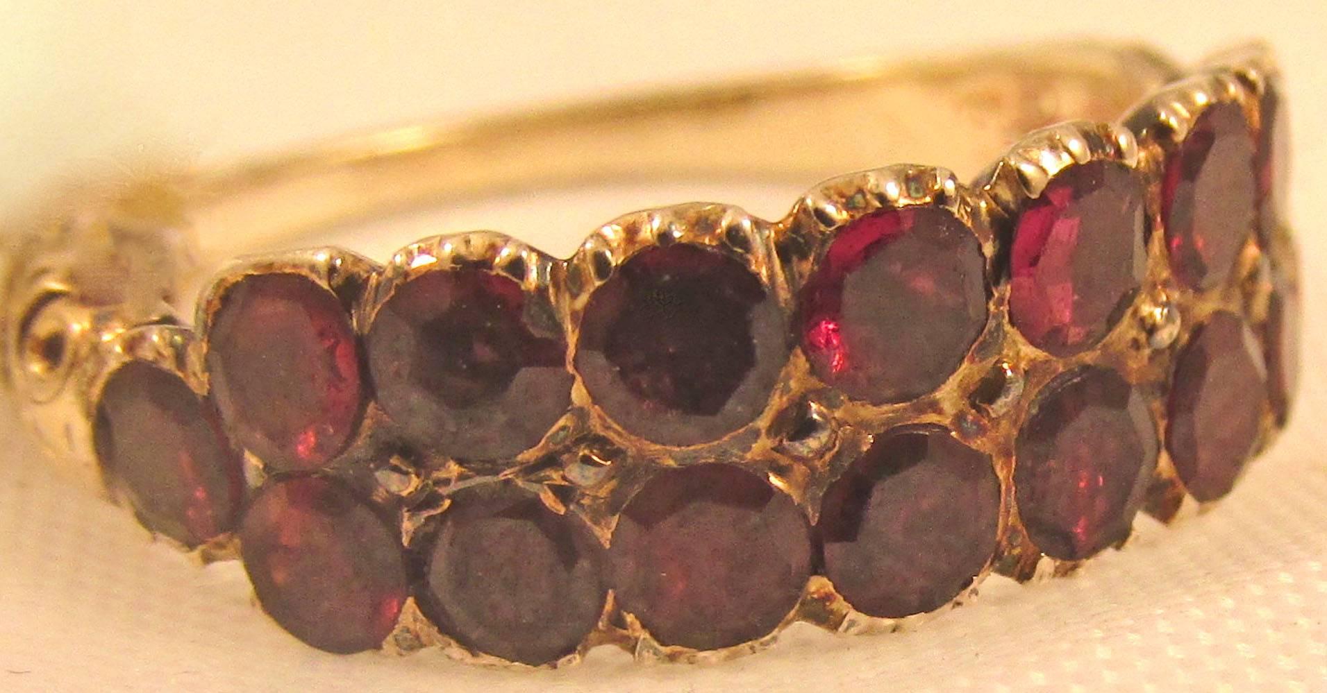 1800s Georgian Almandine Garnet Gold Two Row Ring 3
