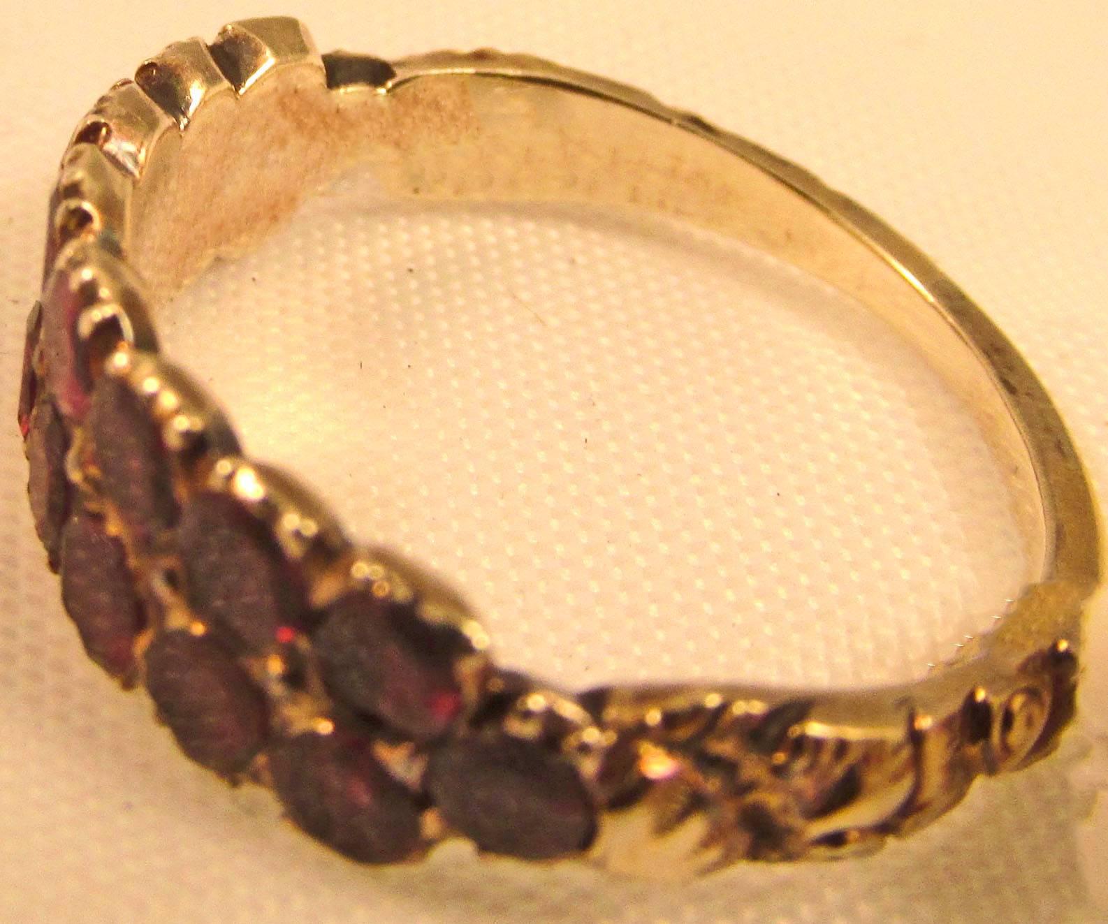 1800s Georgian Almandine Garnet Gold Two Row Ring 6