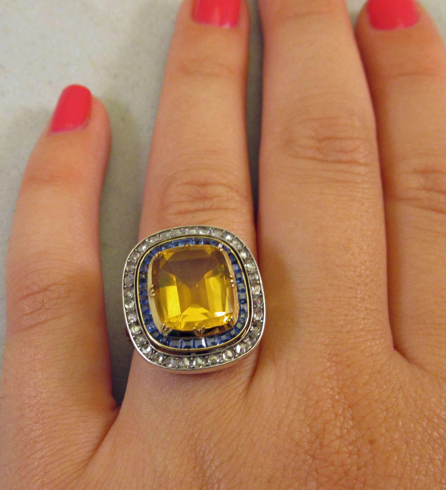 Citrine Sapphire Diamond Silver Gold Ring 4