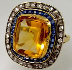 Citrine Sapphire Diamond Silver Gold Ring