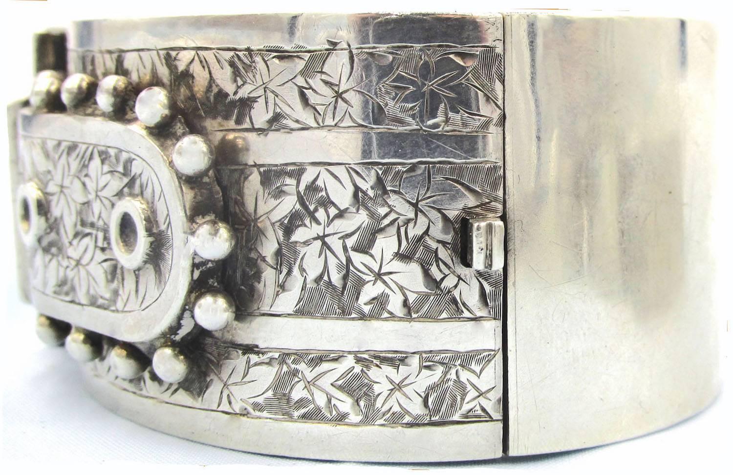 Victorian Antique Sterling Silver Buckle Bracelet For Sale