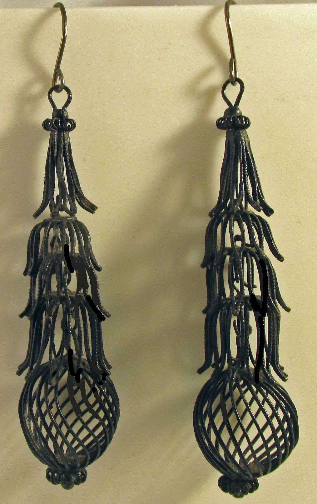 Artisan Antique Berlin Iron Long Drop Earrings